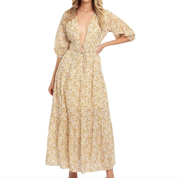 Significant Other cottagecore adele Chic butter yellow Floral Maxi Dress 8 - Picture 1 of 10